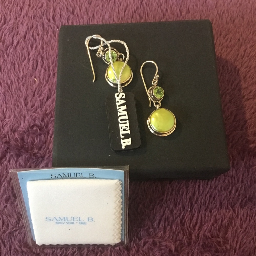 New Artisan By Samual B 925 Natural Green Mabe Pearl & Peridot Gemstones Earring - Picture 4 of 10